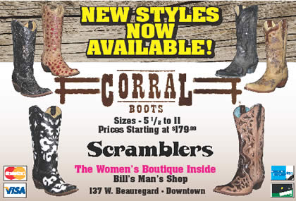 New styles of Corral Boots are now in stock at Scramblers inside Bill's Man's Shop in San Angelo
